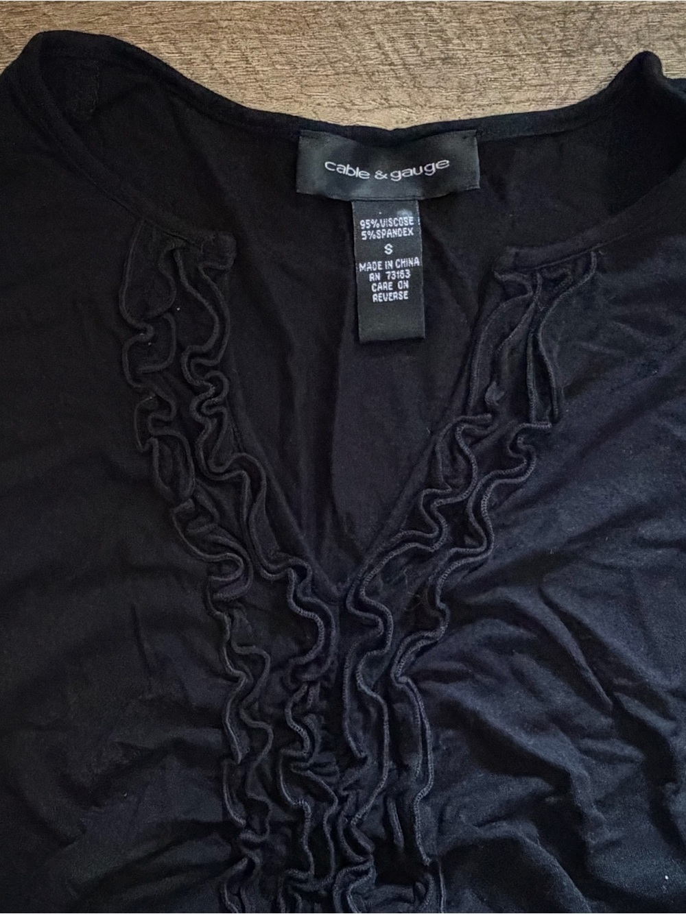 Cable & Gauge Black V-Neck Ruffle-Front Women's Top